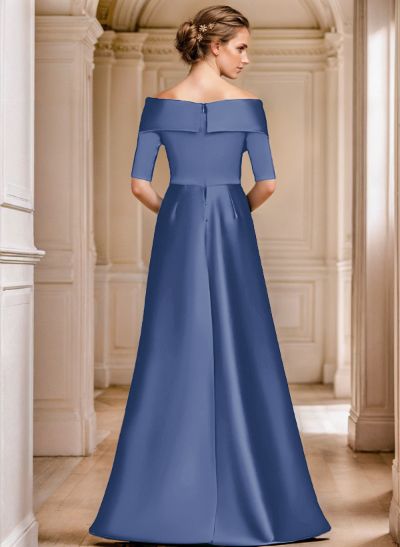 Off-The-Shoulder 1/2 Sleeves Floor-Length Satin Mother Of The Bride Dresses