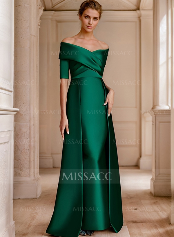 Elegant A-Line Off-The-Shoulder Satin Mother Of The Bride Dresses With 1/2 Sleeves