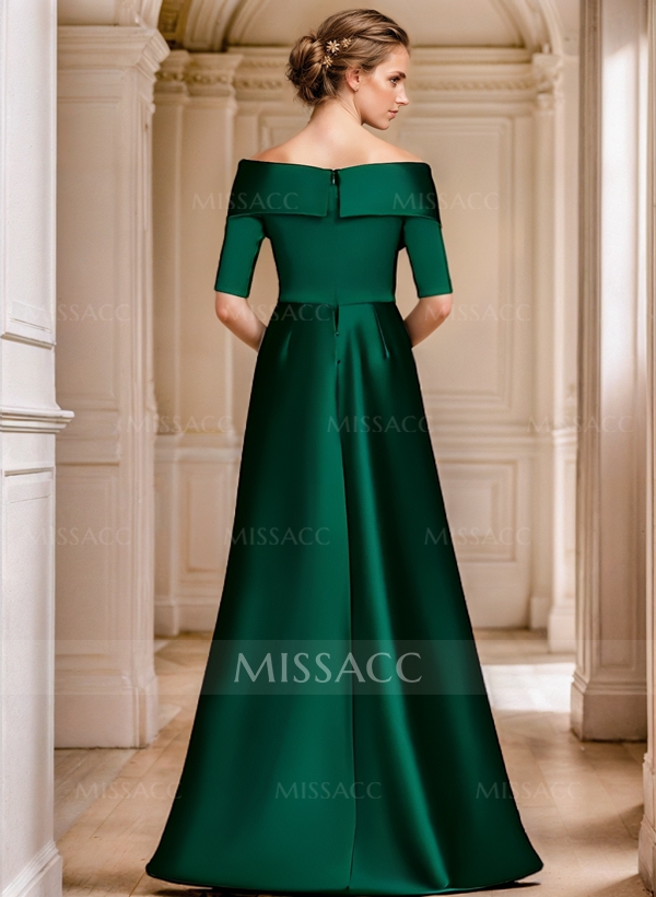 Elegant A-Line Off-The-Shoulder Satin Mother Of The Bride Dresses With 1/2 Sleeves