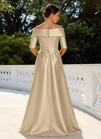 Elegant Off-The-Shoulder Satin Mother Of The Bride Dresses With 1/2 Sleeves