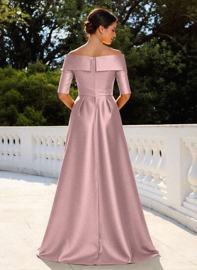 Elegant Off-The-Shoulder Satin Mother Of The Bride Dresses With 1/2 Sleeves