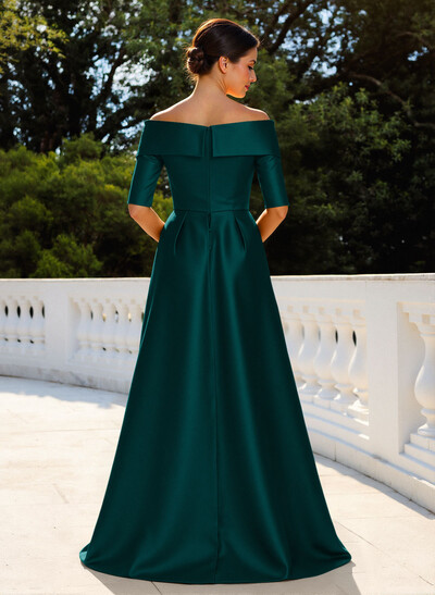 Elegant Off-The-Shoulder Satin Mother Of The Bride Dresses With 1/2 Sleeves
