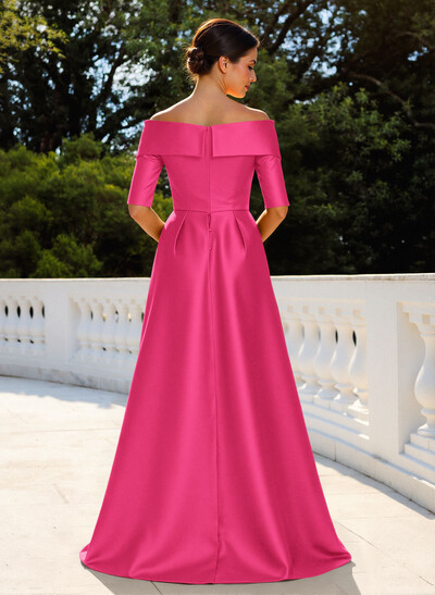 Elegant Off-The-Shoulder Satin Mother Of The Bride Dresses With 1/2 Sleeves