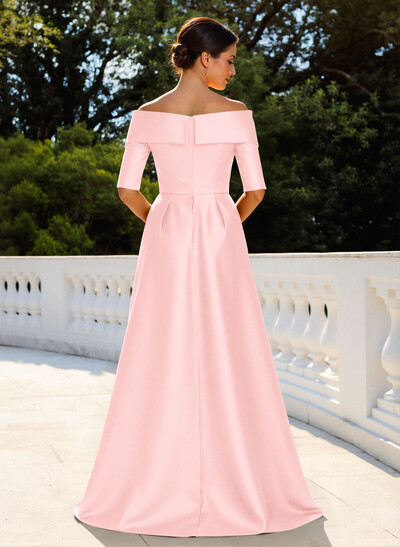 Elegant Off-The-Shoulder Satin Mother Of The Bride Dresses With 1/2 Sleeves