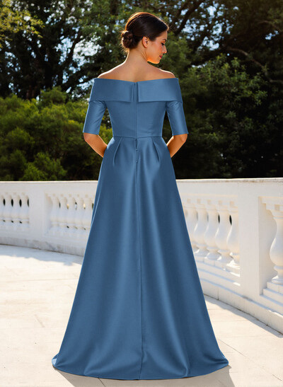 Elegant Off-The-Shoulder Satin Mother Of The Bride Dresses With 1/2 Sleeves