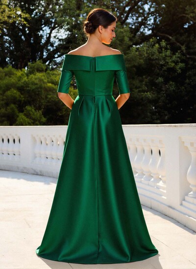 Elegant Off-The-Shoulder Satin Mother Of The Bride Dresses With 1/2 Sleeves