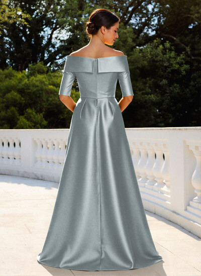 Elegant Off-The-Shoulder Satin Mother Of The Bride Dresses With 1/2 Sleeves