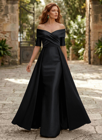 Elegant Off-The-Shoulder Satin Mother Of The Bride Dresses With 1/2 Sleeves