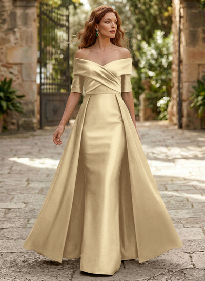 Elegant Off-The-Shoulder Satin Mother Of The Bride Dresses With 1/2 Sleeves