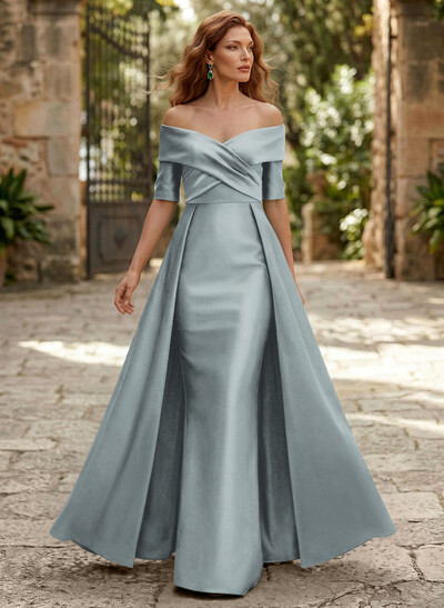 Elegant Off-The-Shoulder Satin Mother Of The Bride Dresses With 1/2 Sleeves