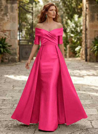 Elegant Off-The-Shoulder Satin Mother Of The Bride Dresses With 1/2 Sleeves
