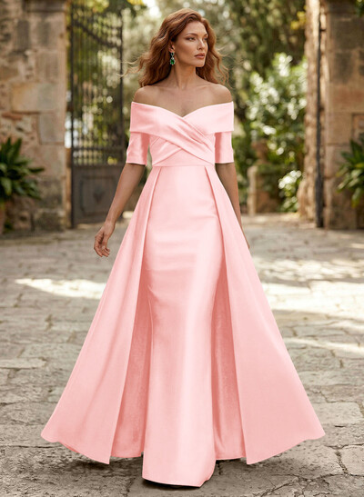Elegant Off-The-Shoulder Satin Mother Of The Bride Dresses With 1/2 Sleeves
