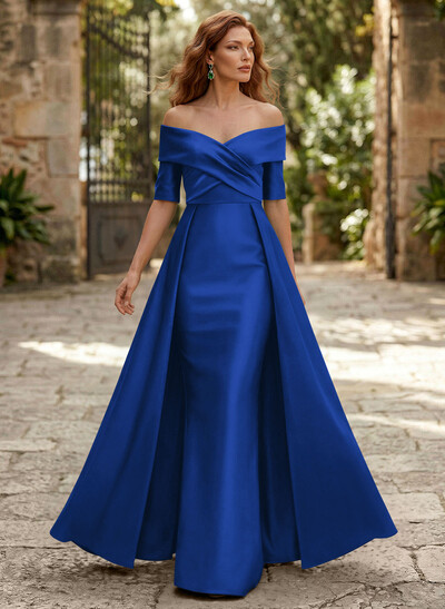 Elegant Off-The-Shoulder Satin Mother Of The Bride Dresses With 1/2 Sleeves