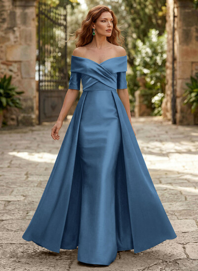 Elegant Off-The-Shoulder Satin Mother Of The Bride Dresses With 1/2 Sleeves