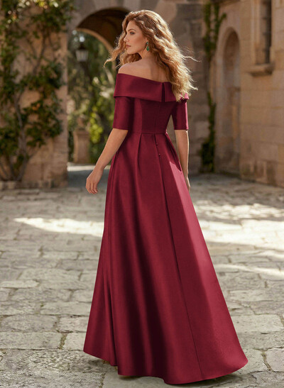 Elegant Off-The-Shoulder Satin Mother Of The Bride Dresses With 1/2 Sleeves