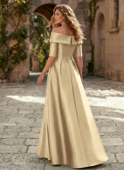 Elegant Off-The-Shoulder Satin Mother Of The Bride Dresses With 1/2 Sleeves