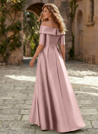 Elegant Off-The-Shoulder Satin Mother Of The Bride Dresses With 1/2 Sleeves