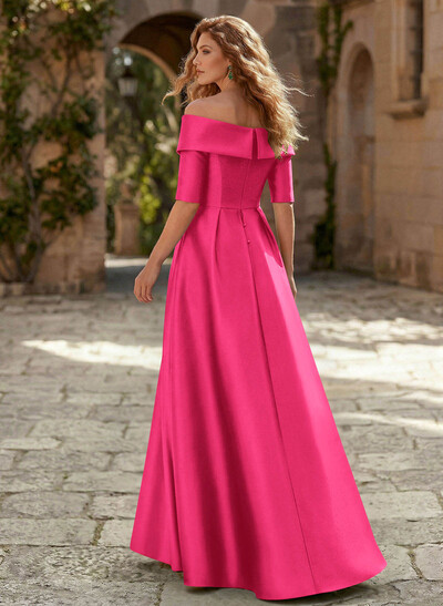 Elegant Off-The-Shoulder Satin Mother Of The Bride Dresses With 1/2 Sleeves