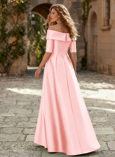 Elegant Off-The-Shoulder Satin Mother Of The Bride Dresses With 1/2 Sleeves