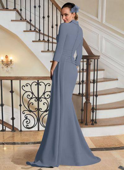 V-Neck Sleeves High Waist Elastic Satin Sheath/Column Mother Of The Bride Dresses