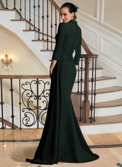 V-Neck Sleeves High Waist Elastic Satin Sheath/Column Mother Of The Bride Dresses