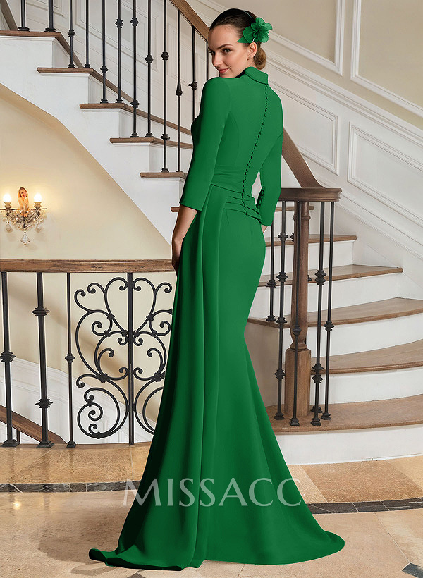 V-Neck Sleeves High Waist Elastic Satin Sheath/Column Mother Of The Bride Dresses