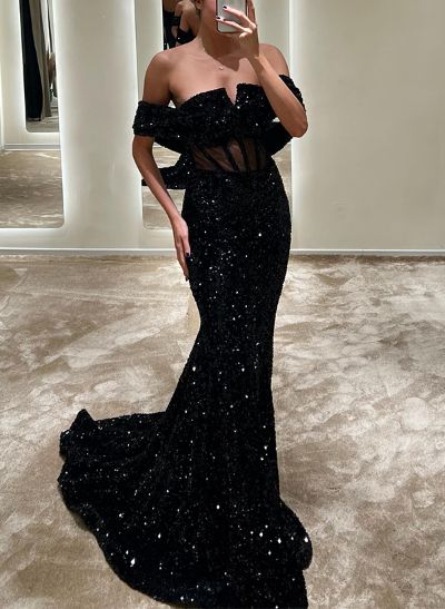 Off-The-Shoulder Sparkly Sequined Trumpet/Mermaid Prom Dresses