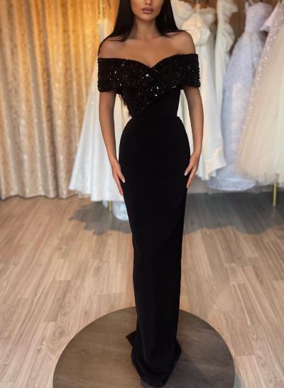 Sparkly Sequined Off-The-Shoulder Sheath/Column Prom Dresses