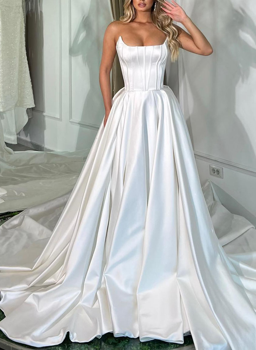 Strapless Satin A-Line Simple Prom Dresses