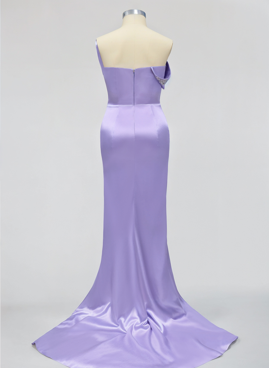 Trumpet/Mermaid One-Shoulder Satin Prom Dresses With Rhinestone