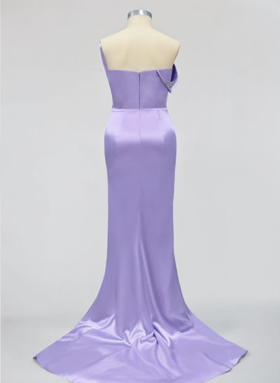 Trumpet/Mermaid One-Shoulder Matte Satin Prom Dresses With Rhinestone