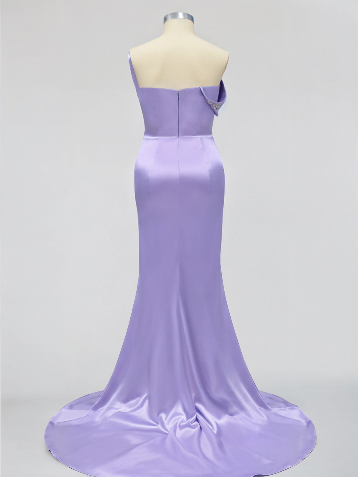 Sparkle Bejeweled Plunge Neck One-Shoulder Matte Satin Prom Dresses With Front Slit Sparkle Bejeweled Plunge Neck One-Shoulder Matte Satin Prom Dresses With Front Slit