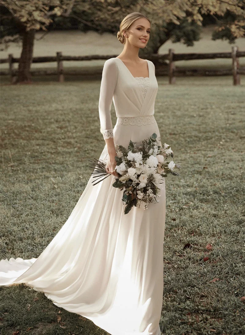 blue dress for baby girl Hellymoon Women Lace Long Sleeves Deep V-neck Boho Wedding Dress with  Backless – hellymoonuk