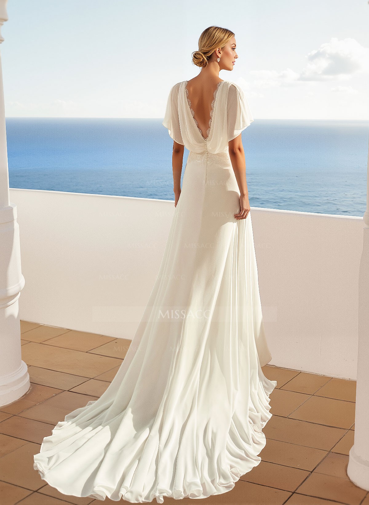 Boho Lace Open Back A-Line Wrap Wedding Dresses