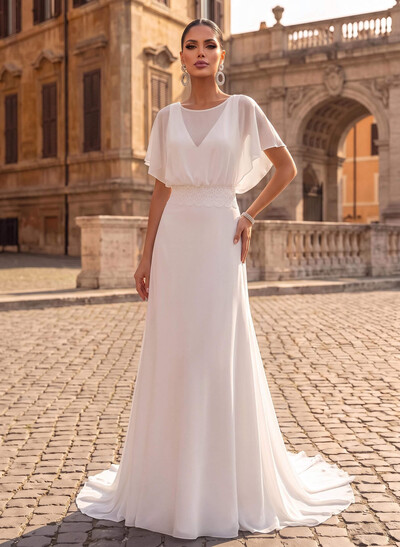 Boho Lace Open Back A-Line Wrap Wedding Dresses
