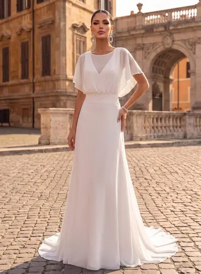 Boho Lace Open Back A-Line Wrap Wedding Dresses