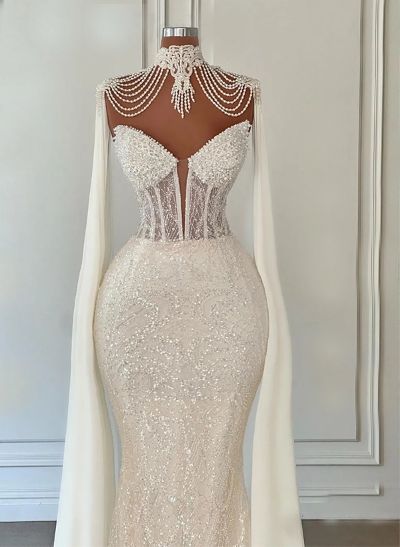 Trumpet/Mermaid Floor-Length Sequined Wedding Dresses With Beading