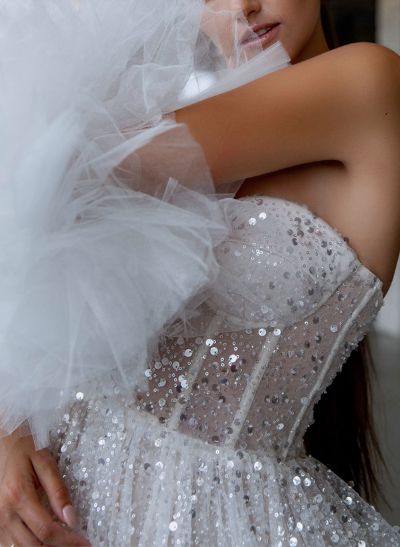 A-Line Sweetheart Short/Mini Sequined Wedding Dresses
