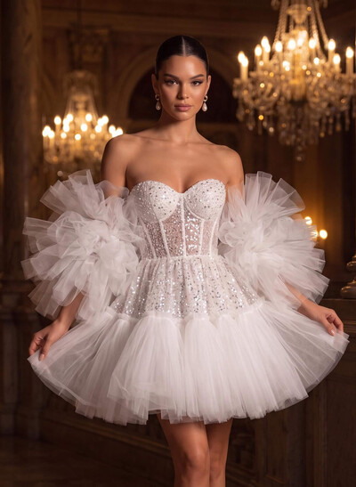 A-Line Sweetheart Short/Mini Sequined Wedding Dresses