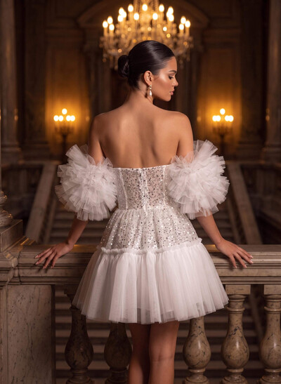A-Line Sweetheart Short/Mini Sequined Wedding Dresses