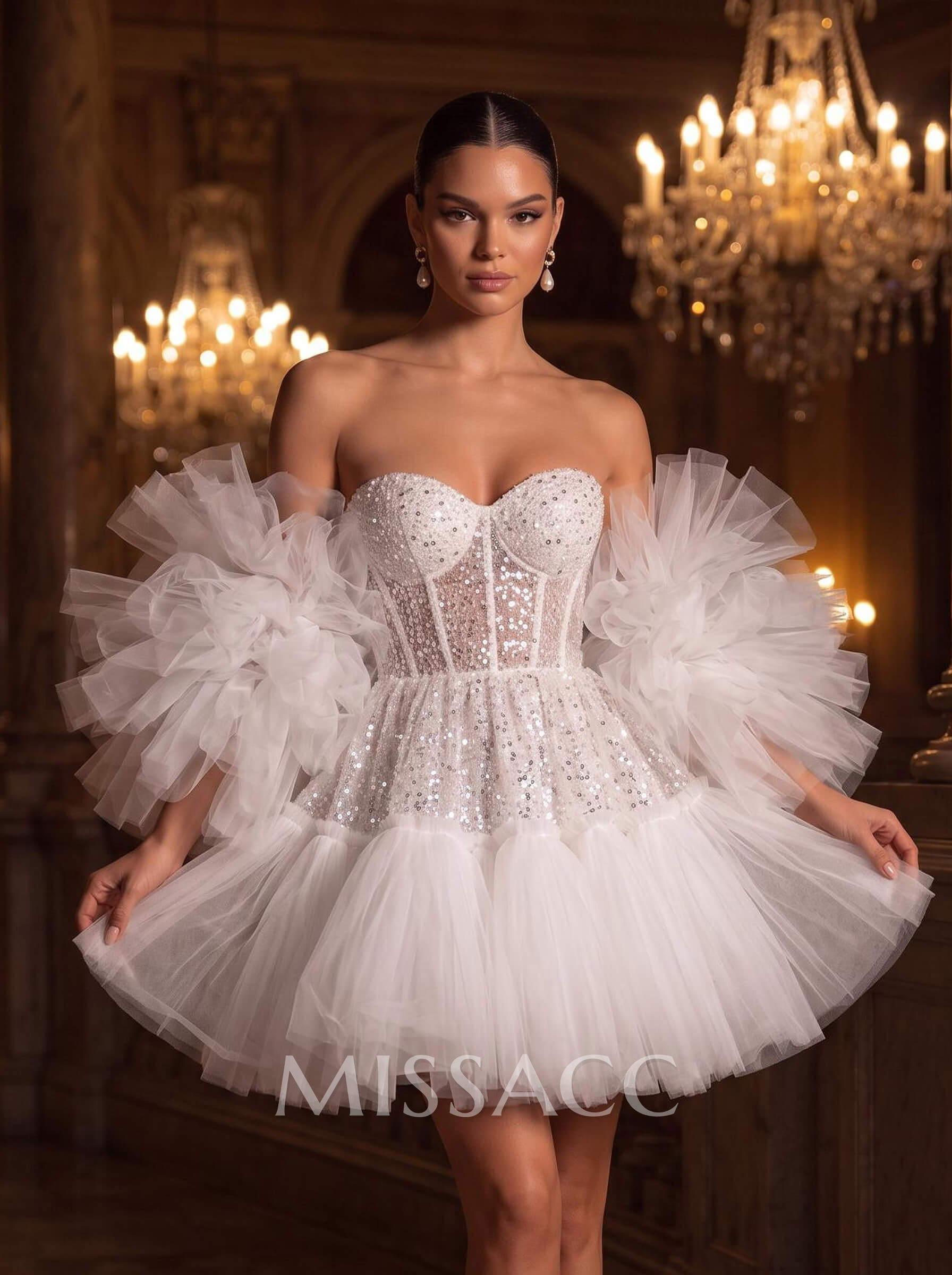 A-Line Sweetheart Short/Mini Sequined Wedding Dresses