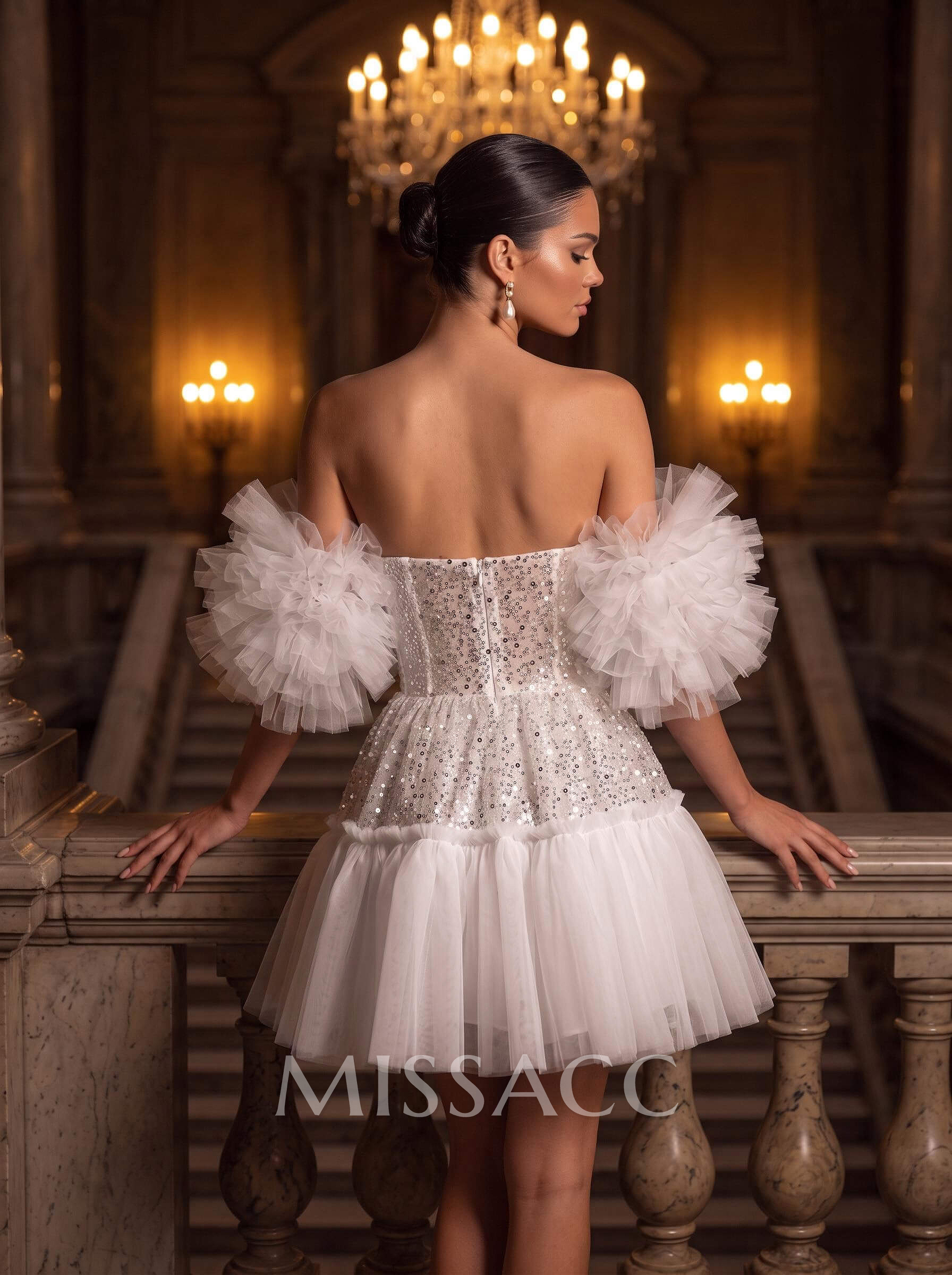 A-Line Sweetheart Short/Mini Sequined Wedding Dresses