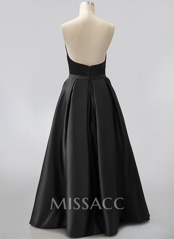 Ball-Gown Strapless Sleeveless Floor-Length Satin Wedding Dresses With Split Front Ball-Gown Strapless Sleeveless Floor-Length Satin Wedding Dresses With Split Front