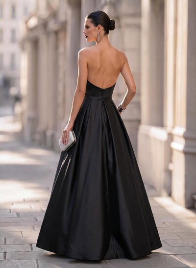 Ball-Gown Strapless Sleeveless Floor-Length Satin Wedding Dresses With Split Front