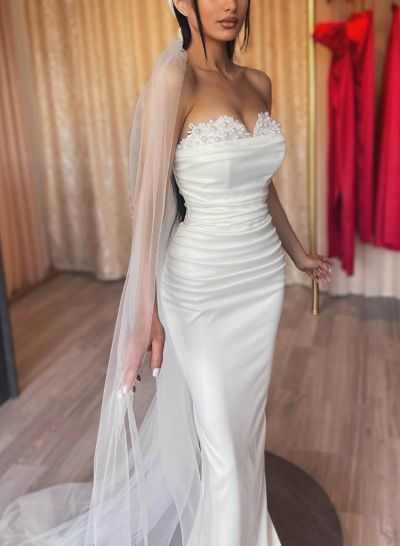 Sweetheart Detachable Train Lace Sleeves Wedding Dresses