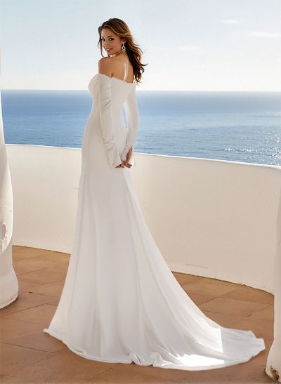 Off-The-Shoulder Long Sleeves Sweep Train Wedding Dresses