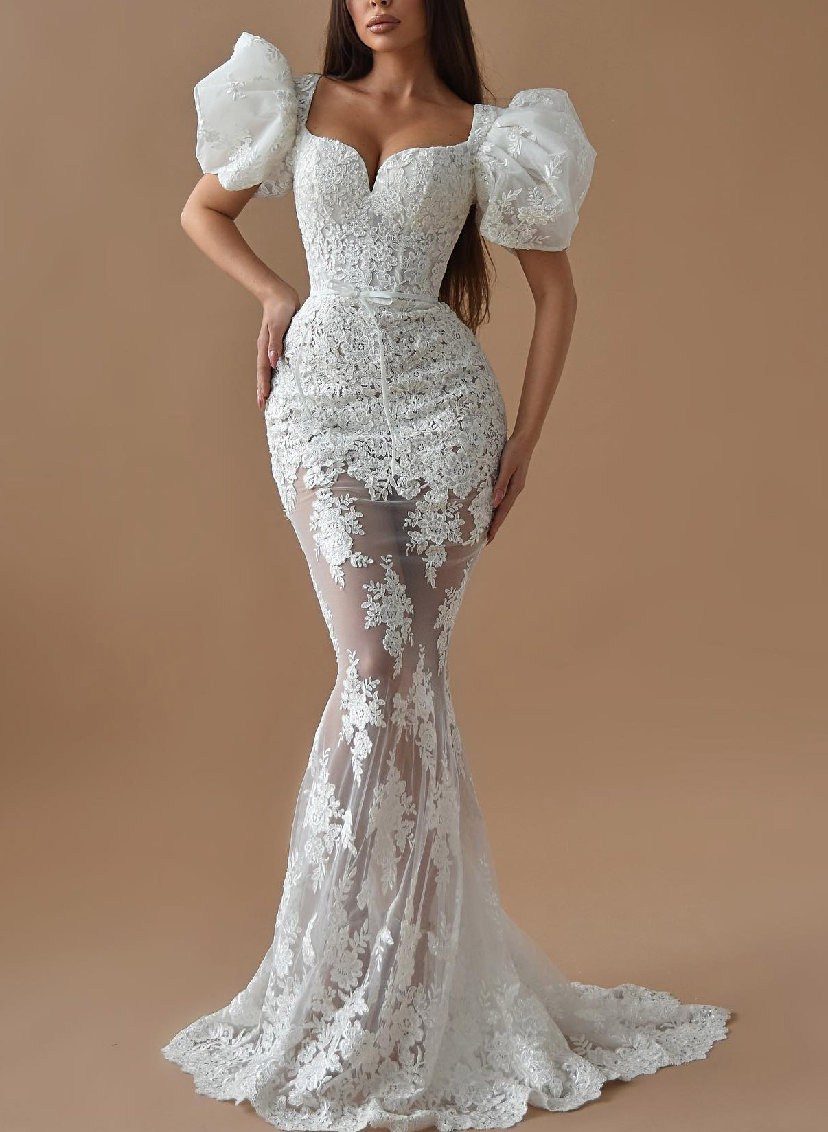 Sexy Trumpet/Mermaid Lace Wedding Dresses With Short Sleeves