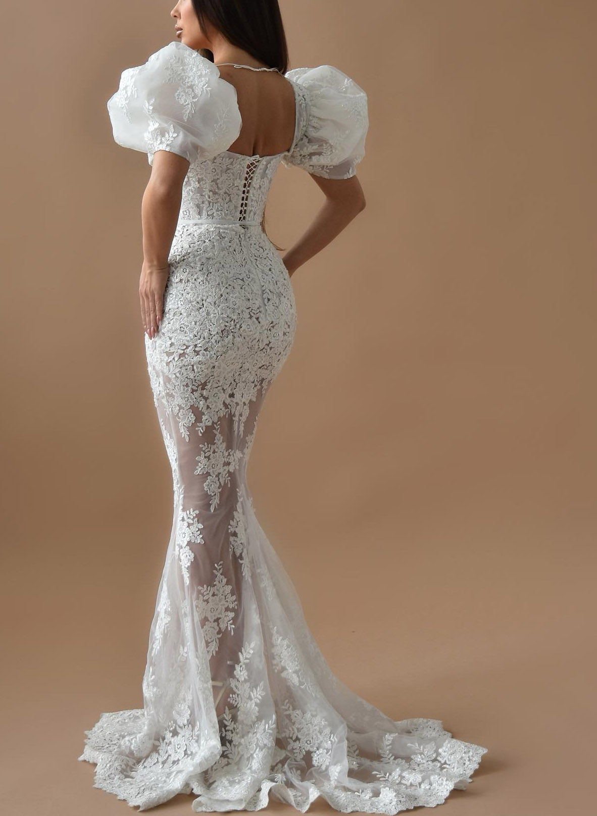 Sexy Trumpet/Mermaid Lace Wedding Dresses With Short Sleeves