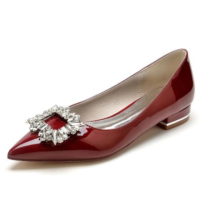 Closed Toe Patent Leather Low Heel Wedding Shoes/Party Shoes With Rhinestone