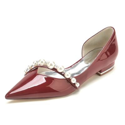 Closed Toe Patent Leather Low Heel Wedding Shoes/Party Shoes With Pearl